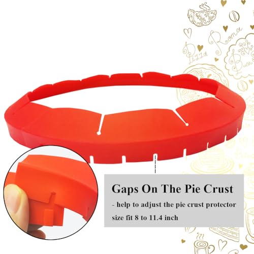Adjustable Pie Crust Shields, Silicone Baking Protectors, Cover Ring Tools Fits 8-11.4 Inch Pies, Baking Pie Pizza Crust Shield Protector Cover for Edges ﻿ (Red) - color: Deep Red