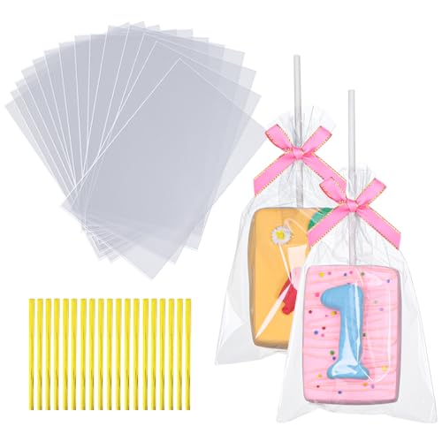 ROSPAKTEK 100 Pcs 4x6 Inch Clear Rice Krispie Treat Bags - Rice Kit Cakesicle Bags for Marshmallow, Macaron Pop, Candy, Apple Cookies, Cake Ore Pop Packaging (Individually Wrapped) - color: Clear 4x6 Inch-100