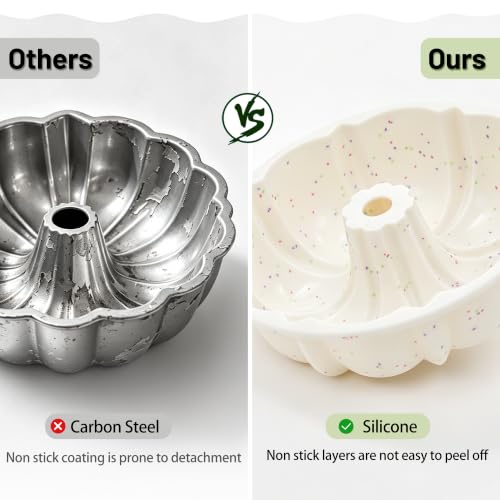 9.5 Inch Silicone Fluted Tube Cake Pan with Stainless Steel Frame - size: 9.5 inch