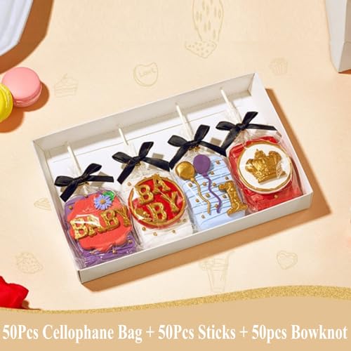JCXGRVC 50pcs 4" x6"Clear Rice Krispie Treat Bags with Sticks and Ties Bows - color: Black
