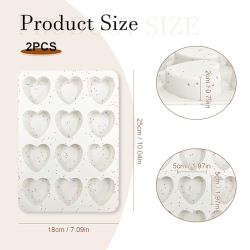 2 Inch Small Heart Shaped Silicone Molds, 12-Cup Cavity Baking Pan for Valentine's Day Muffins, Cupcakes, Chocolate, Tartlets, Egg Bites 2 Pack