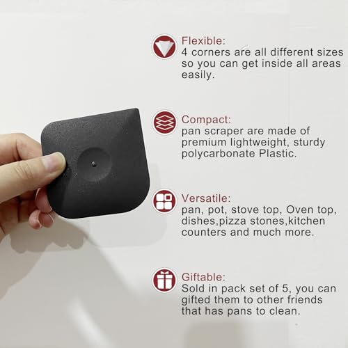Herda Pan Scraper Pot Scraper Plastic Kitchen Scraper Tool,Food Scraper - color: Black, size: 5-PACK