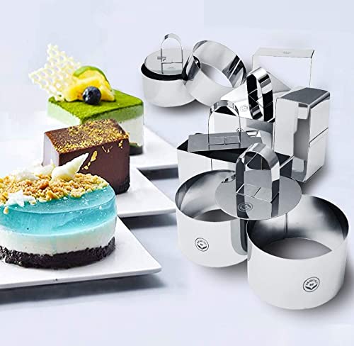 NewlineNY Stainless Steel Dessert Rings (12 Pcs) Round Square Rectangular Appetizers Molded Salads, Cakes Mousse Molding Layering Cake Cutter - size: 12 Pcs Round Square Rectangular