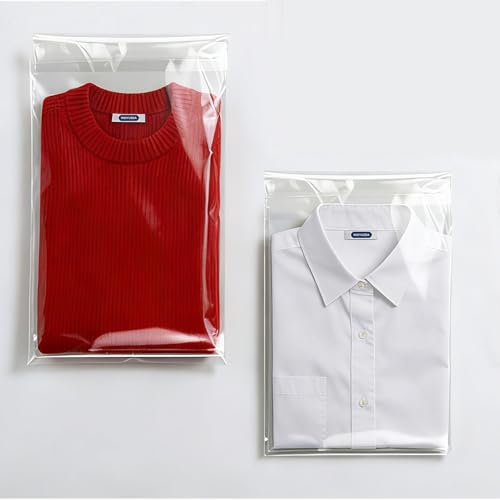 12x16 IN Clear Self Sealing OPP Cellophane Bags, 50 Pcs, Clear Plastic Bags for Clothes, Shirts, T-Shirts & Clothing Resale Packaging - size: 12X16"