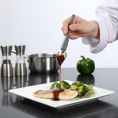 Professional Culinary Precision Drawing Decorating Spoon Set, 2Pcs Stainless Steel Chocolate Drizzle Spoons, Plating Spoon for Cake Dessert Decorating, Chef Dipping Sauce Tool