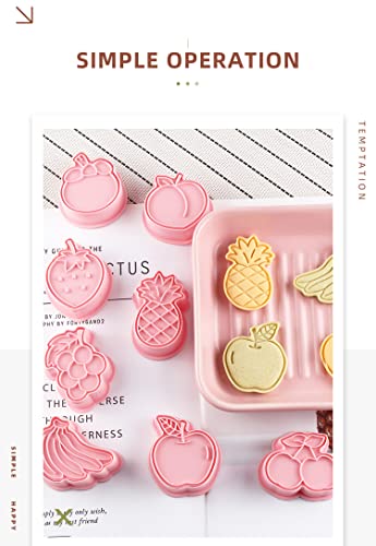 Fruit Cookie Cutters,8pcs Strawberry Cookie Mould,3D Pineapple Cookie Stamps Set,Cartoon Kitchen Tools,Plastic Banana Cookie Press (Fruit) - color: Fruit