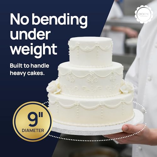 O’Creme Cake Board, White Round Cake Circles with Gorgeous Design, Sturdy & Durable 1/2” Thick Cake Drums, Round Cake Boards with 9” Diameter, Pack of 5 Disposable Cake Drums - color: White, size: 9"