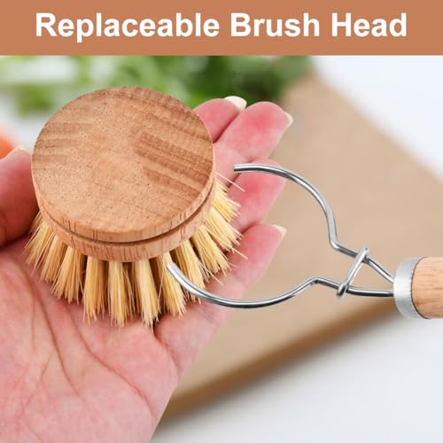 Bamboo Dish Brush with 3pcs Replacement Heads