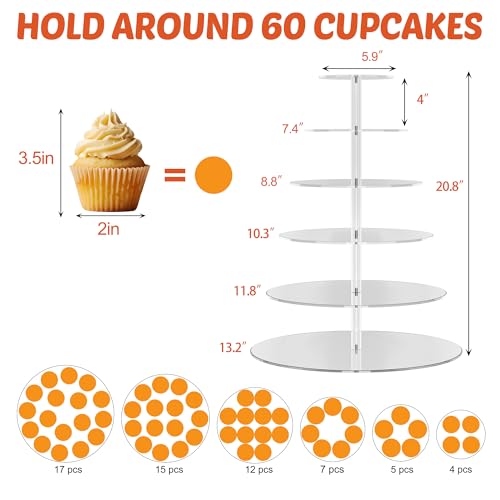 6 Tier Cupcake Stand Clear Acrylic Cupcake Tower for 60 Cupcakes