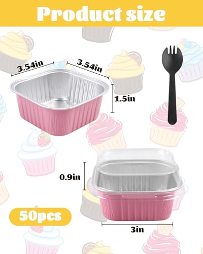 Mini Cake Pans with Lids, Square, 30 Pack, 5 oz, Pink - color: Pink, size: 5oz-30pcs