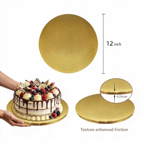 12 Pcs 12 Inch Gold Cake Drums - 1/4 Inch Thick Cake Boards Round, Sturdy Greaseproof Disposable Cake Circles for Tiered Cakes, Wedding & Birthday Baking Supplies - color: Gold, size: 12 inch