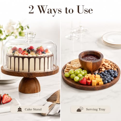 ABenkle Wooden Cake Stand with Dome, 11.8'' Dessert Display Stand for Party