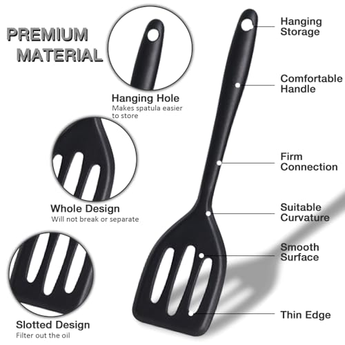 Small Silicone Serving Spatula Set of 4 for Egg, Steak(Black, Red) - color: Black, Red