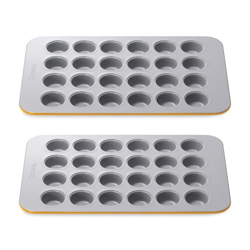 Caraway 24-Cup Non-Stick Ceramic-Coated Mini Muffin Pan 2-pc - color: Marigold, size: 24 Cup Muffin Pan (2x)