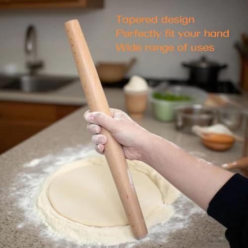 16 Inches French Wooden Rolling Pin for Baking,Dough Roller for Fondant Pie - color: Beech Wood color