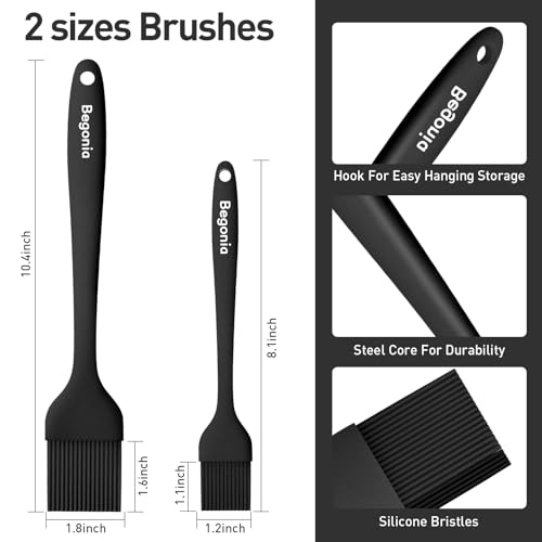 Begonia Silicone BBQ Sauce Brush, Black, 2pcs 10+8 inch Food Brush - color: Black