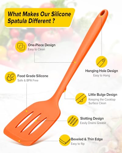 BUNDLEPRO Silicone Spatula, Solid & Slotted Turner, One-Piece,2 Pack,Orange - color: Orange