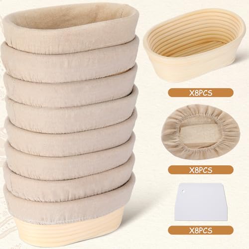 Gejoy 8 Pack Oval Banneton Bread Proofing Basket Sourdough Bowl 8 Inch - size: 8 Inch