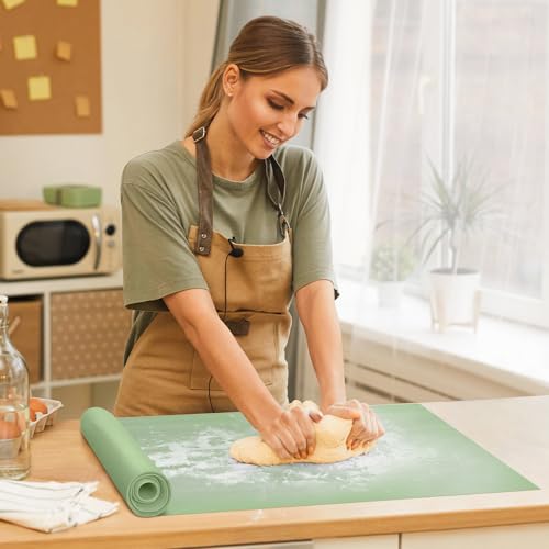 Silicone Baking Mat Roll - Best German Silicone - Heat Resistant Baking Macaron Bread Mat, Non-stick Pastry Mat, Reusable Dough Rolling Mat - color: Matcha Green, size: 12"L x 72"W