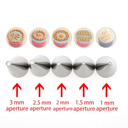 5PCS Round Mouth Fine Hole Laminating Nozzle Set - Stainless Steel Frosting Piping Nozzle - Cake Baking DIY Decorating Tools