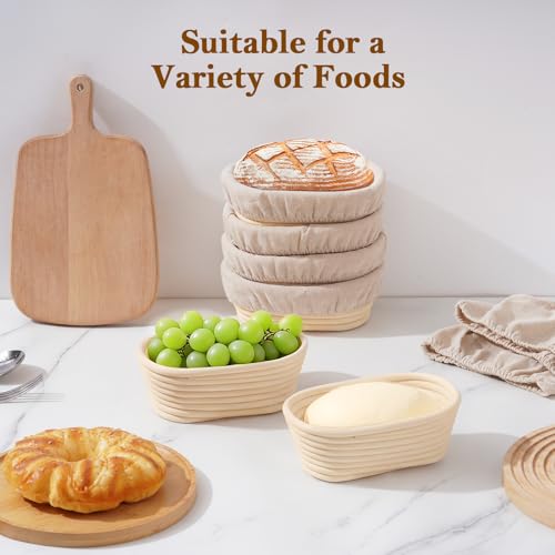 6.5 Inch Banneton Bread Proofing Basket Oval Mini Banneton Basket Set of 6, Small Sourdough Proofing Basket with Liner Rattan Sourdough Baking Supplies for Home Bread Baking - size: 6.5"Oval Basket-6 PCS