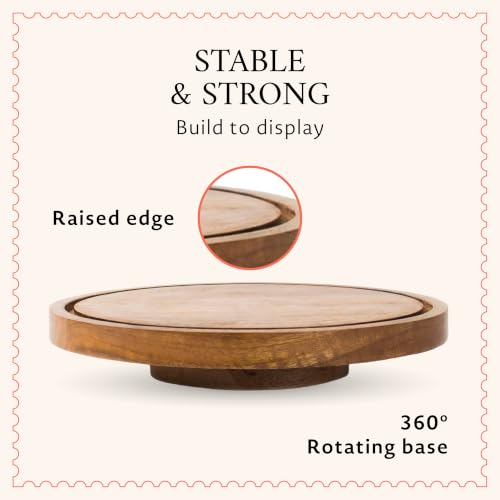 Mela Artisans Lazy Susan Mango Wood Cake Stand - Natural Finish, 12 in - color: Lazy Suzan Design