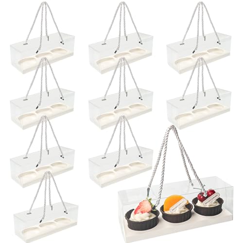 20Pcs Clear Cupcake Boxes with Handle, Cupcake Carrier for Party - color: A-White 9x3x3in