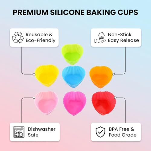 10Pcs Heart Multicolor Silicone Baking Cups, Reusable Muffin Liners - color: 10PCS- Heart Cups