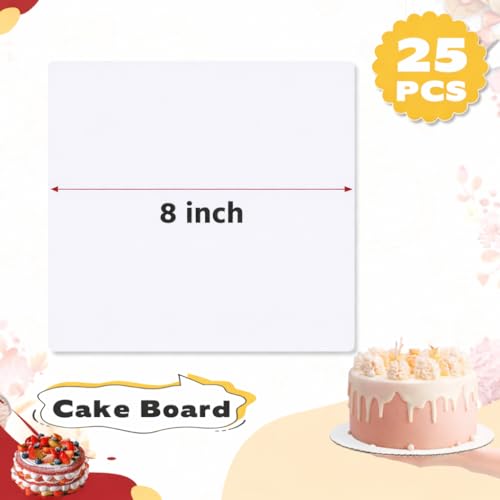 White 8 Inch Cake Boards 25-Packs Square Cake Boards Base Food-Grade Cardboard Square Card board Cake Plate(8 Inch) - size: 8 Inch