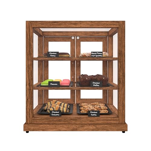 KoolMore 25 in. Dark Wood Countertop Upright Dry Bakery Display Case, Pastry, Cake, and Bread Display with Tempered Glass - color: Dark Wood, size: 25 in.