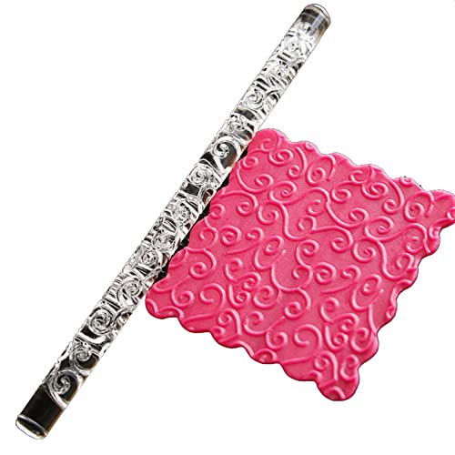Acrylic Rolling Pin Pastry FondantRoller DIY Cake, 28 Patterns FDA Acrylic Comfortable Handle Light Weight CompactSize Home Kitchen Use (52008 flower vine)