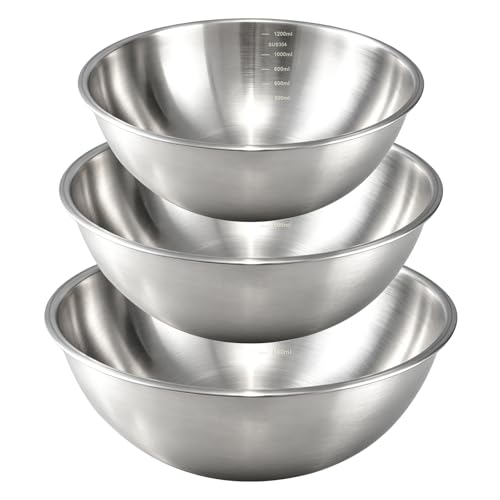 Gronivex Stainless Steel Mixing Bowls Set, 3-Piece (1.5, 2.2 & 3.4 Qt) - size: 3 Pcs, 1.5, 2.2 & 3.4 qt