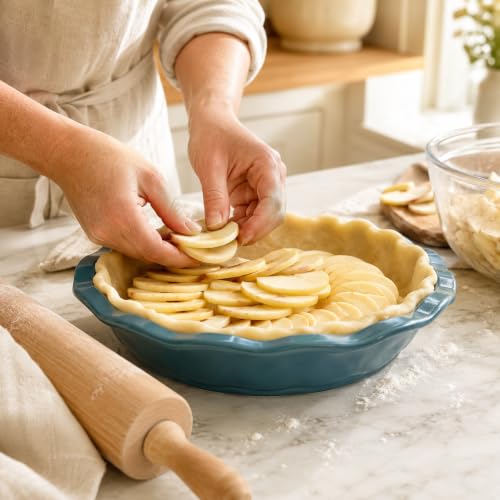 King Arthur Baking Company Ceramic Pie Pan, Decorative Fluted Rim, Distributes Heat Evenly, 8-Inch Round, For Oven-To-Table Serving - style: Pie, 8-Inch