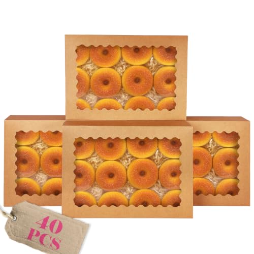 qiqee Auto-pop up Cookie Box with Window 14"x10"x2.5" 40Pcs Brown - size: 14"x10"2.5"/40pcs