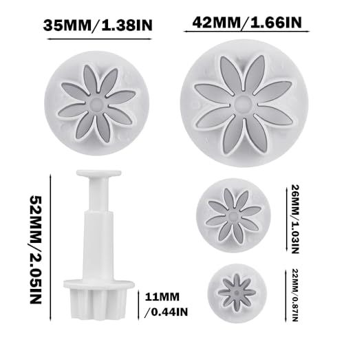 4Pcs Daisy Fondant Cutter, Flower Cookie Cutters, Chrysanthemum Plunger Cutters, Flower Molds for Fondant, Decoration Embossing Tool