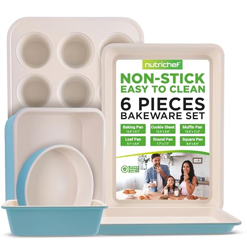 NutriChef 6 Pc Nonstick Baking Pan Set, Ceramic Bakeware Set - Turquoise - size: 6 Piece