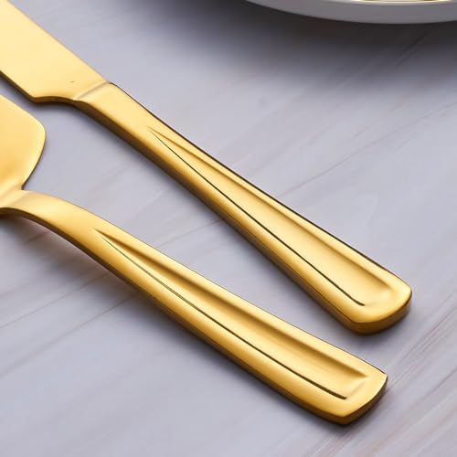GoGeiLi Gold Stainless Steel Wedding Cake Cutting Set - color: Gold