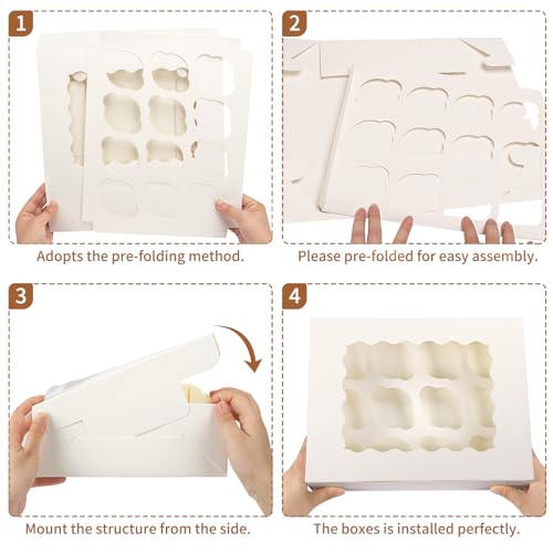 TOMNK 20-Pack Cupcake Boxes, 12 Count Bakery Boxes with Windows & Inserts - size: 13x10x3.5inch