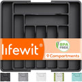 Lifewit Expandable Silverware Drawer Organizer, Kitchen Utensil Tray - color: Black, size: XL (13"-22.4" W × 15"D)