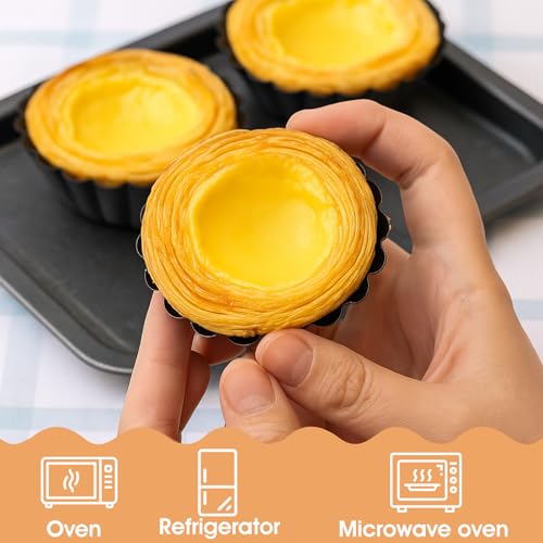 32 Pcs Mini Tart Pans Egg Tart Molds with Removable Bottom Round Nonstick Quiche Pan Mini Pans Quiche Bakeware Mold Fluted Side