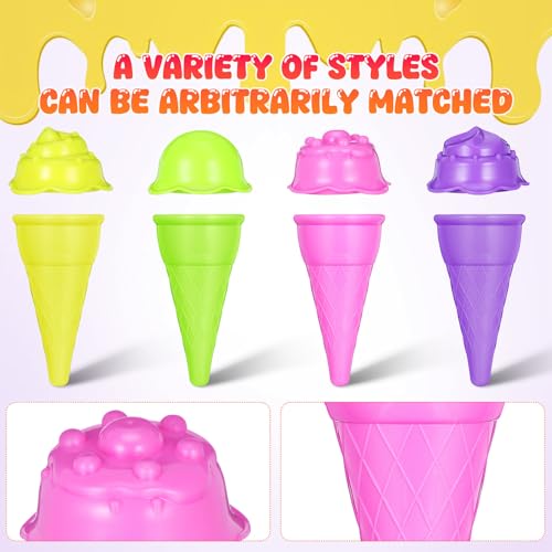 VOSAREA 1 Set Plastic Sand Ice Cream Set, Ice Cream Cones with Scoop, Kids Beach Sand Model Tool for Outdoor Seaside Activities