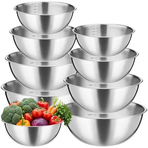 Honeydak 8 Pack Stainless Steel Mixing Bowls 1.3, 1.7, 2.6, and 3.2 Qt - size: 1.3, 1.7, 2.6, and 3.2 Qt