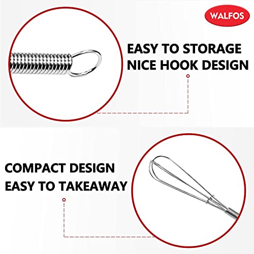 Walfos Mini Whisk,Non-Rust Whisk,304 Stainless steel Small Whisks.Heat Resistant 450℉.6+8Inch Tiny whisks Nice for Whisking, Blending Ingredients, Beating, Mixing Sauces (Silver) - color: 2pcs stainless steel; 6+8in