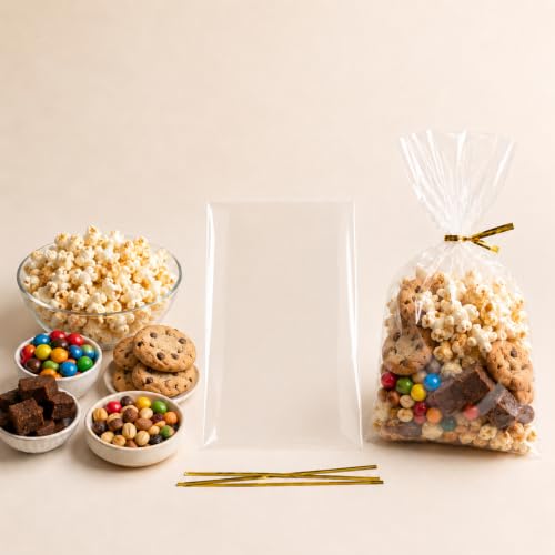 6x9 Cellophane Treat Bags with Ties 200 Clear Goodie Cookie Bags - size: 6'' x 9''
