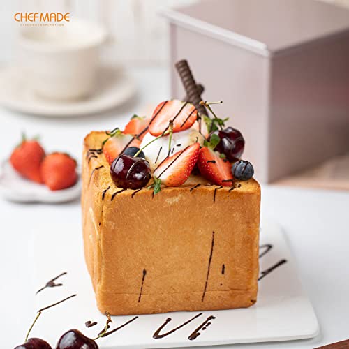 CHEFMADE Square Pullman Loaf Pan with Lid, 1Lb Dough Capacity Non-Stick Rectangle Flat Toast Box for Oven Baking 5.3" x 5.3"x 5.2"(Champagne Gold) - size: 03 - 1Lb Dough-Cap. Flat