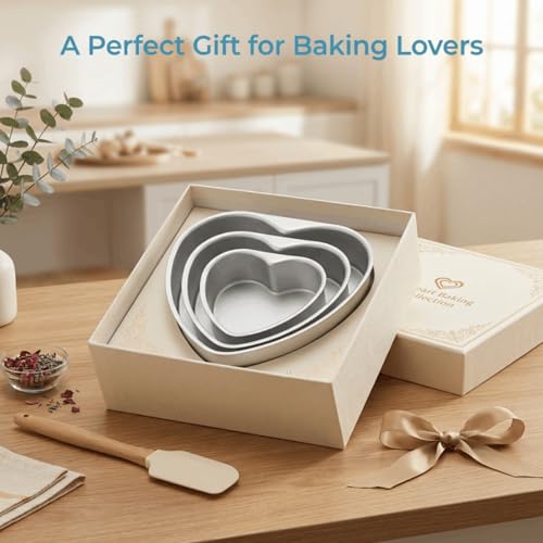 Youeon 3 Pcs Heart Shaped Cake Pans with Removable Bottom, 6/8/10 Inch Aluminum Cheesecake Baking Pans, Nonstick Heart Cake Mold Set for Valentine's Day, Wedding, Birthday, Anniversary, DIY Desserts