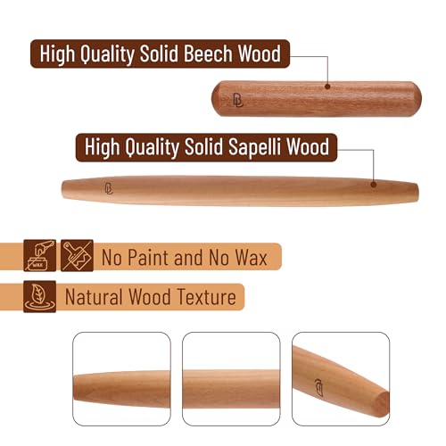 French Rolling Pin Set, 2 pcs, 16" & 8" Natural Wood