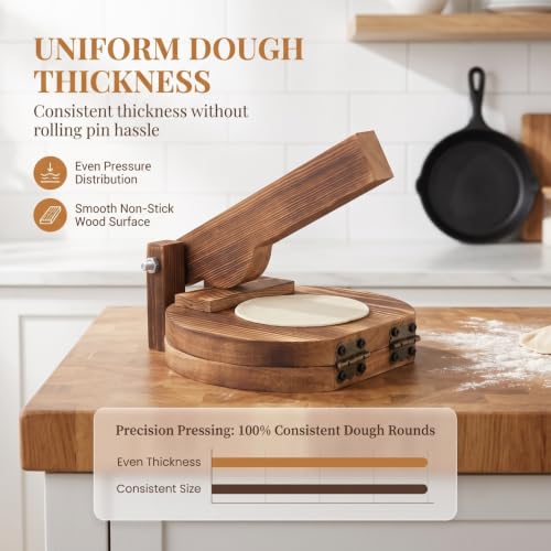VOSAREA Wooden Dumpling Dough Presser Food Grade Dough Pressing Tool with Handle for Dumpling Wrappers Pastry Biscuits Easy Kitchen Use for Home Cooking