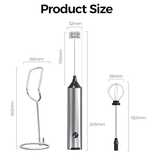 YARRAMATE Rechargeable Milk Frother, 3-Speed Electric Whisk, 2 Heads