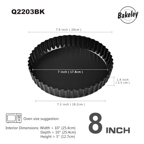 8-Inch Non-Stick Round Tart Pan with Removable Loose Bottom, Quiche Pan for Oven Baking (Black) - size: 8" Round (Black)